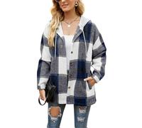 FDDYA Womens Flannel Shirt,s Casual Lapel Long Sleeve Outwear, Flannel Hooded,Plaid Button Down Shirt,Warm Fall Winter Blouses(Dark Blue,L)