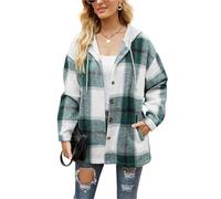 FDDYA Womens Flannel Shirt,s Casual Lapel Long Sleeve Outwear, Flannel Hooded,Plaid Button Down Shirt,Warm Fall Winter Blouses(Green,XXL)