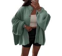 FDDYA Womens Knit Cardigan Sweaters,Mock Neck Lantern Long Sleeve Chunky Knit Jacket, Soft Knits Cardigan Sweater(Green,L)