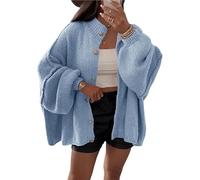 FDDYA Womens Knit Cardigan Sweaters,Mock Neck Lantern Long Sleeve Chunky Knit Jacket, Soft Knits Cardigan Sweater(Azul,L)