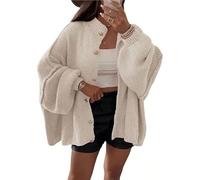 FDDYA Womens Knit Cardigan Sweaters,Mock Neck Lantern Long Sleeve Chunky Knit Jacket, Soft Knits Cardigan Sweater(Beige,L)