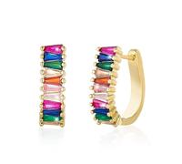 FDEETY 1 par Pendientes Rectangulares Multicolor Oro 14k Pequeños Aros Semicirculares Joyas Elegantes Cristales Brillantes