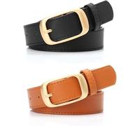 FDEETY 2 Cinturones Mujer Hebilla Dorada Rectangular Piel Sintética Ajustables Elegantes Clásicos Complementos Vestir