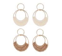 FDEETY 2 Pares Pendientes de Ratán Boho para Verano Pendientes Hechos a Mano de Paja para Mujer y Niñas (Blanco + Caqui)
