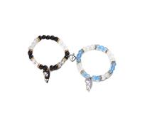 FDEETY 2 Pieces Couple Bracelet Set Bracelets d'Amitié Bracelets d'Amour Fermeture Magnétique Pendentif Chat Bracelets Couple Perles Bijoux Cadeau de Noël Bleu + Noir