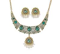 FDEETY 2 Piezas Conjunto Collar Pendientes Gota Cristal Perlas Decorativas Joyería Elegante Mujer Adorno Ceremonial Estilo Tradicional Dorado