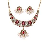 FDEETY 2 Piezas Conjunto Collar Pendientes Gota Cristal Perlas Decorativas Joyería Elegante Mujer Adorno Ceremonial Estilo Tradicional Dorado