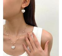 FDEETY 2 Piezas Conjunto Joyería Corazón Perla Colgante Collar Pendientes Cristal Brillante Elegante Adorno Mujer