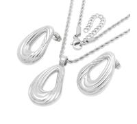 FDEETY 2 Piezas Conjunto Joyería Mujer Pendientes Collar Gota Agua Ovalados Acero Inoxidable Elegante Brillante Cadena Torcida