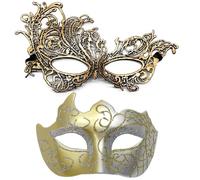 FDEETY 2 Piezas Mascara Veneciana Mujer Hombre Delicado Encaje Bellamente Pintada Máscara de Mascarada Elegante y Misteriosa para Mascarada Halloween Carnaval