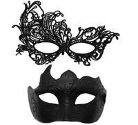 FDEETY 2 Piezas Mascara Veneciana Mujer Hombre Delicado Encaje Bellamente Pintada Máscara de Mascarada Elegante y Misteriosa para Mascarada Halloween Carnaval