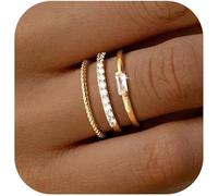 FDEETY 3 Piezas Conjunto Anillos Apilables Oro 14k Circonita Cristal Trenzado Elegante Combinación Mujer Joyería Minimalista Brillante
