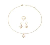 FDEETY 3 Piezas Conjunto Joyas Corazón Perla Collar Pendientes Anillo Mujer Elegante Accesorios Boda Fiesta Ceremonia