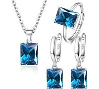 FDEETY Juegos de Joyas de Diamantes de Imitación Colgante Collar de Pendientes Anillo Conjuntos de la Boda del Partido de la Mujer (Azul)