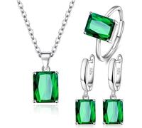 FDEETY Juegos de Joyas de Diamantes de Imitación Colgante Collar de Pendientes Anillo Conjuntos de la Boda del Partido de la Mujer (Verde)