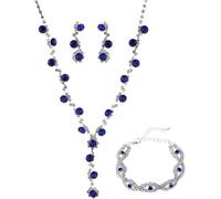 FDEETY Conjunto de Joyería Nupcial con Cristales Brillantes y Diamantes de Imitación Collar Pendientes Pulsera Juego de joyas para Mujeres (Azul)