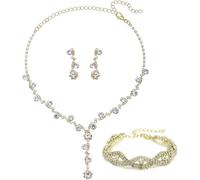 FDEETY Conjunto de Joyería Nupcial con Cristales Brillantes y Diamantes de Imitación Collar Pendientes Pulsera Juego de joyas para Mujeres (Oro)