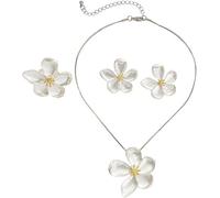 FDEETY 3 Piezas Conjunto Joyería Flor Pétalos Collar Pendientes Anillo Accesorios Mujer Elegante Adorno Metálico Primavera Verano
