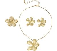 FDEETY 3 Piezas Conjunto Joyería Flor Pétalos Collar Pendientes Anillo Accesorios Mujer Elegante Adorno Metálico Primavera Verano