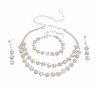 FDEETY 3 Piezas Conjunto Joyería Mujer Collar Doble Capa Cristal Brillante Pendientes Largos Pulsera Elegante Nupcial Fiesta Ceremonia