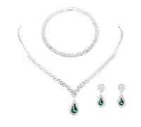 FDEETY Juegos de Joyas de Mujer Conjunto de Joyería para Novia Diamantes de Imitación Collar Pulsera Pendientes Anillos Juego para Fiesta de Boda（Verde）