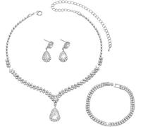 FDEETY 3 Piezas Conjunto Joyería Mujer Collar Pendientes Pulsera Cristal Brillante Gota Agua Elegante Nupcial Fiesta