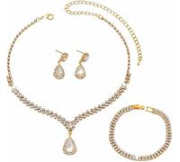 FDEETY 3 Piezas Conjunto Joyería Mujer Collar Pendientes Pulsera Cristal Brillante Gota Agua Elegante Nupcial Fiesta