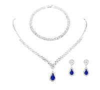 FDEETY 3 Piezas Conjunto Joyería Mujer Collar Pendientes Pulsera Cristal Brillante Gota Agua Elegante Nupcial Fiesta