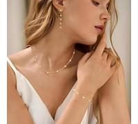 FDEETY 3 Piezas Conjunto Perlas Cadena Delicada Collar Pendientes Pulsera Mujer Elegante Joyería Nupcial Ceremonia