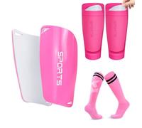 FDEETY 3 Sets Espinilleras de Fútbol con Mangas Elásticas Calcetines de Fútbol Ofrece una Protección Integral para Sus Piernas para Niños y Jóvenes Rose L