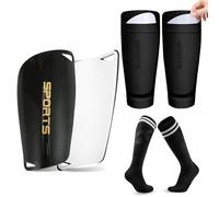 FDEETY 3 Sets Espinilleras de Fútbol con Mangas Elásticas Calcetines de Fútbol Ofrece una Protección Integral para Sus Piernas para Niños y Jóvenes Noir S