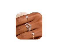 FDEETY 4 Piezas Conjunto Anillos Apilables Geométricos Brillantes Circonita Chapado Oro 14k Joyería Elegante Mujer Ajustables