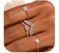 FDEETY 4 Piezas Conjunto Anillos Apilables Geométricos Brillantes Circonita Chapado Oro 14k Joyería Elegante Mujer Ajustables