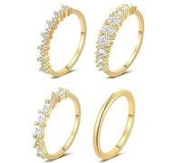 FDEETY 4 Piezas Conjunto Anillos Apilables Oro 14k Circonita Brillante Elegante Joyería Mujer Compromiso Boda Lujo Minimalista