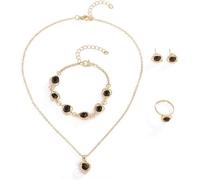 FDEETY 4 Piezas Conjunto Joyas Corazón Cristal Brillante Collar Pendientes Pulsera Anillo Adornos Elegantes Mujer Accesorios