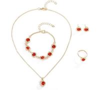 FDEETY 4 Piezas Conjunto Joyas Corazón Cristal Brillante Collar Pendientes Pulsera Anillo Adornos Elegantes Mujer Accesorios