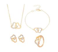 FDEETY 4 Piezas Conjunto Joyas Corazones Entrelazados Brillantes Collar Pulsera Anillo Pendientes Mujer Elegante Cristales