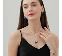 FDEETY 4 Piezas Conjunto Joyas Mariposa Collar Doble Pendientes Pulsera Perla Adorno Elegante Mujer Accesorios Joyería