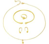 FDEETY 4 Piezas Conjunto Joyas Minimalista Gota Agua Collar Pulsera Pendientes Anillo Ajustable Estilo Elegante Acabado Dorado