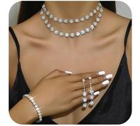 FDEETY Conjunto de Joyería Nupcial de Plata Collar Girasol con Strass Pulsera Pendientes Colgantes para Novia Cristal Boda Graduación Accesorios de Joyería para Mujer