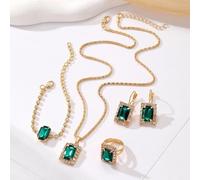 FDEETY 4 Piezas Conjunto Joyas Rectangulares Cristales Brillantes Collar Pulsera Pendientes Anillo Elegante Mujer