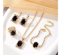 FDEETY 4 Piezas Conjunto Joyas Rectangulares Cristales Brillantes Collar Pulsera Pendientes Anillo Elegante Mujer