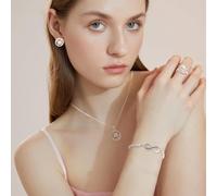 FDEETY 4 Piezas Conjunto Joyas Redondo Brillante Colgante Collar Pendientes Anillo Pulsera Infinito Cristales Elegante Mujer Plateado
