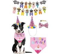 FDEETY 4 Piezas Decoración Celebración Canina Guirnalda Letras Coloridas Sombrero Fiesta Pajarita Pañuelo Mascota Accesorios Animales