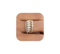 FDEETY 5 Piezas Conjunto Anillos Apilables Hojas Brillantes Circonita Oro 14k Elegante Joyería Mujer Delicado Estilo Minimalista Anillos Combinables