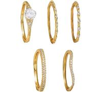 FDEETY 5 Piezas Conjunto Anillos Elegantes Cristal Brillante Solitario Apilables Boda Compromiso Joyería Mujer Talla 9