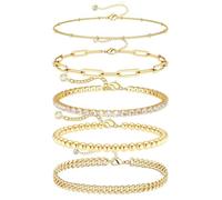 FDEETY 5Pcs Pulseras de Mujer Chapado en Ajustables Moda Cadena de Pulseras Acero Inoxidable Pulsera de Eslabones para Mujer Niñas (Type-A)