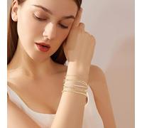 FDEETY 5Pcs Pulseras de Mujer Chapado en Ajustables Moda Cadena de Pulseras Acero Inoxidable Pulsera de Eslabones para Mujer Niñas (Type-A)