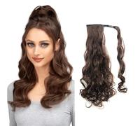 FDEETY 55cm Ponytail Hairpiece Extensión de cabello rizado, 120g Long Curly Wave Magic Clip Wrap Around Synthetic Like Human Hair Hair para mujeres