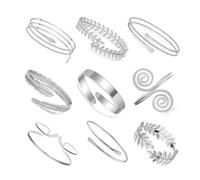 FDEETY 9 Piezas Brazaletes Mujer Abiertos Espiral Pluma Hojas Serpiente Ajustables Pulseras Elegantes Conjunto Minimalista Accesorios Joyería